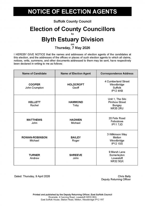 Notice of Election Agents Blyth Estuary